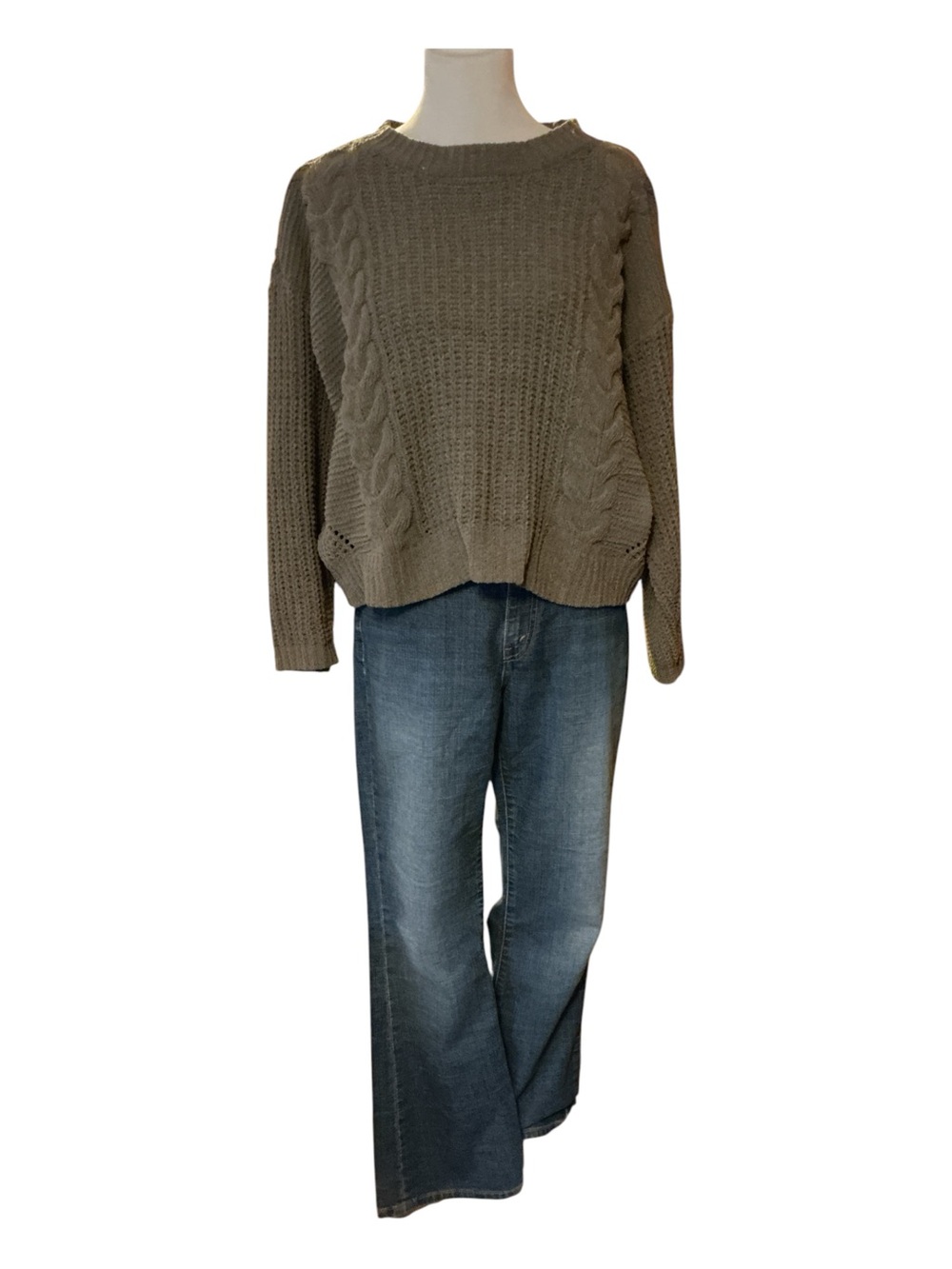 SO Olive Green Cable Knit Cowl Sweater